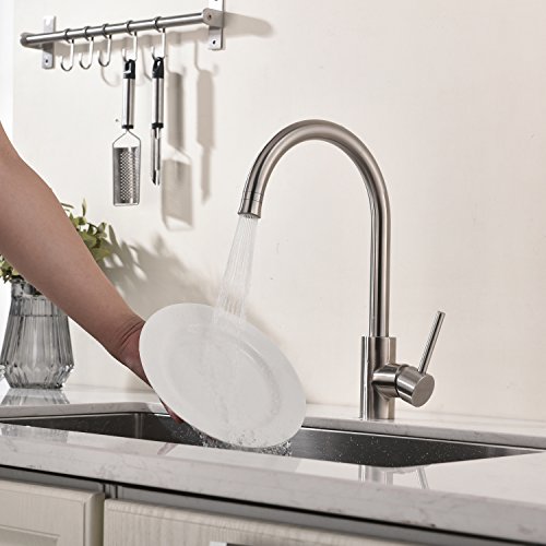 Kitchen Bar Sink Faucet-Bokaiya Brushed Nickel Stainless Steel Kitchen Faucet Single Handle Single Hole Laundry Sink Bar Faucet - Thumbnail 5