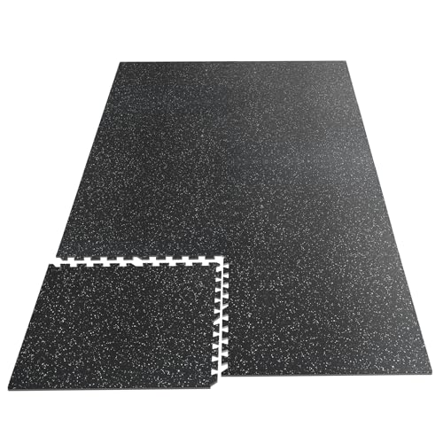 HAPBEAR 0.56'' Thick 12 Pcs 48 Sq Ft Exercise Equipment Mats - High-Density Rubber Top EVA Foam Interlocking Mats, 24x24in Tiles, Heavy-Duty Treadmill Mat for Hardwood Floors, Home Gym Mat 6