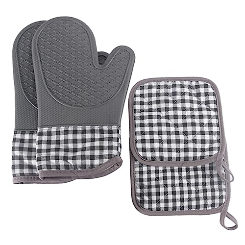 Cabilock 1 Juego Guantes de Silicona para Horno a Prueba de Calor Guantes de Horno de Cocina Protector Titulares térmico Guantes para Hornear Manoplas de Horno agarraderas poliéster Grey