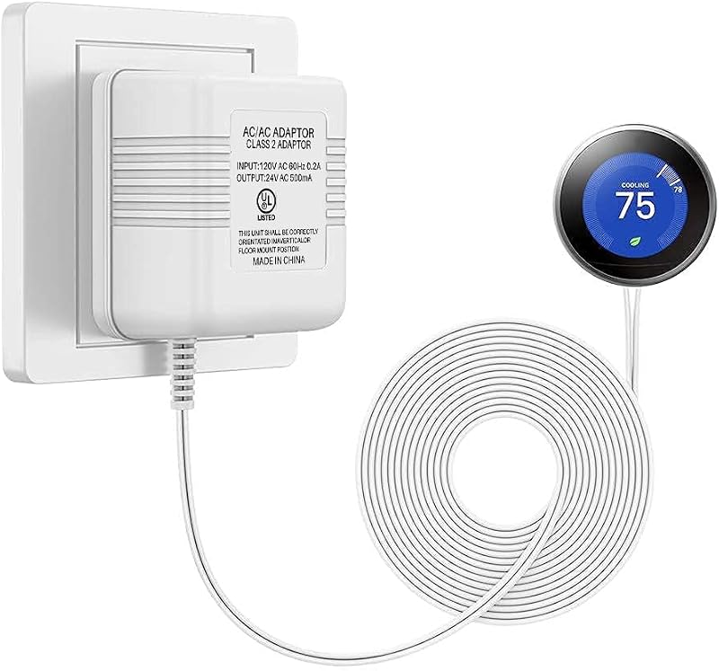 26ft 24V Doorbell Transformer Compatible with Nest, Ring, Arlo, Amcrest, Logitech, Wyze, Eufy Doorbells, Thermostats C Wire for Nest, Ecobee, Sensi, Honeywell (UL Certified)