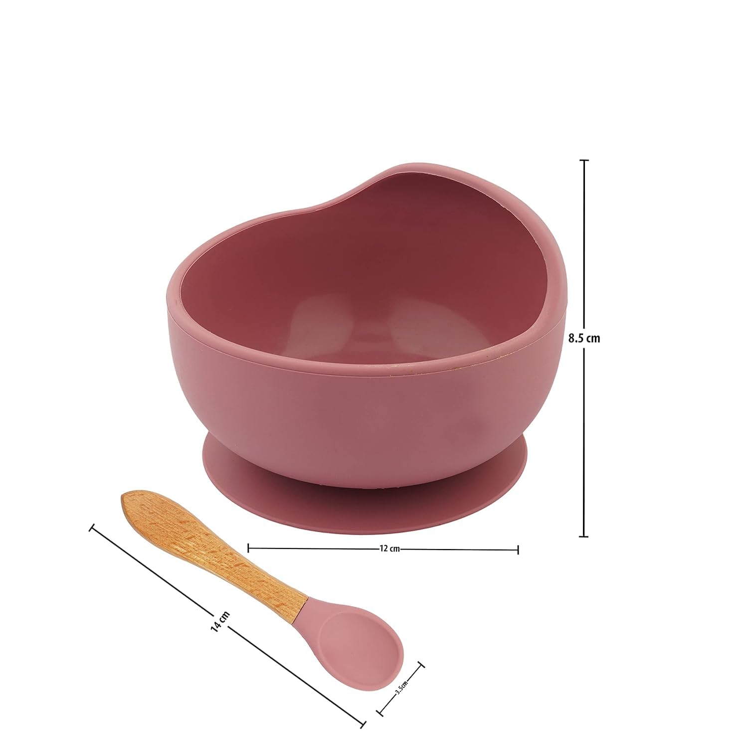 Xacton Baby Feeding Curved Dish   & Spoon I Silicone Unbreakable Non-Slip Suction Base Design I BPA Free, Dishwasher, Freezer & Microwave Safe I Feeding Kit for Infants & Toddler (Wine Red) - Image 2 thumbnail