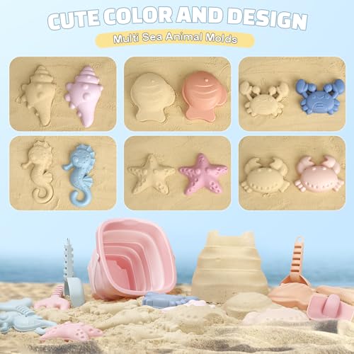 Image of Dreamon Sand Toy Beach Toy Children, 18 Pieces Travel Sand Toy with Foldable Bucket, Sandpit Beach Toy for Children from 1 2 3 4 5 Years Girls Boys