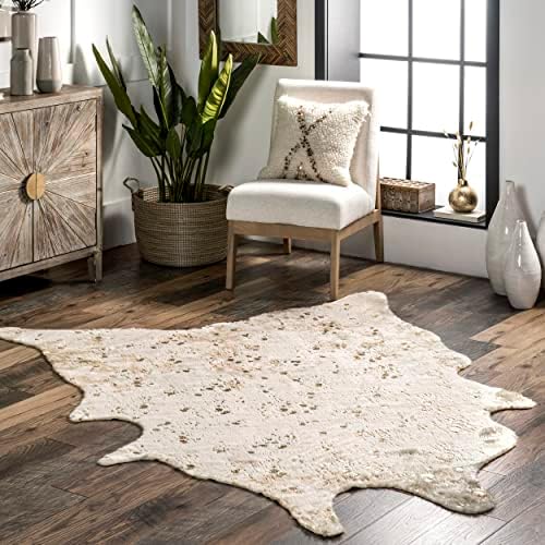 nuLOOM Iraida Contemporary Faux Cowhide Area Rug, 3' 10" x 5', Off-white