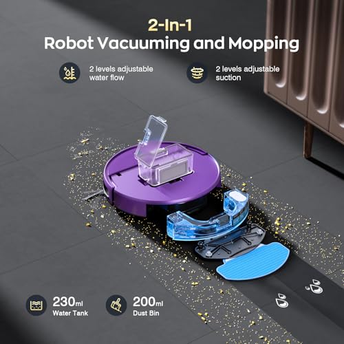 Image of Robot Vacuum and Mop Combo, 2300Pa Strong Suction, 2-in-1 Dust Box and Water Tank, Works with Alexa /Google Assistant, Long Runtime, Schedule, Quiet, Ideal for Hard Floors, Low-Pile Carpets and Pets