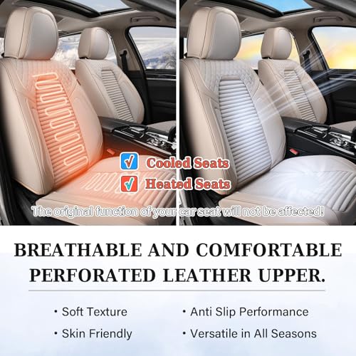 Image of Coverado Car Seat Covers Full Set, Leather Seat Covers for Cars, Waterproof Car Seat Protector Cushions Universal Fit for Most Vehicles, Sedans, SUVs, Trucks and Vans (Beige)