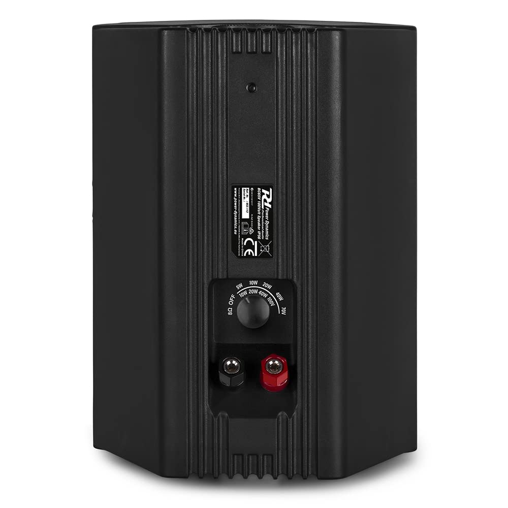 Power Dynamics PD BC65V Black 6.5-Inch Waterproof IP56 Rated Outdoor Speakers with Bracket - 2-Way Design, 70V/100V Transformer, Weatherproof Audio System for Commercial & Home Use - Pair
