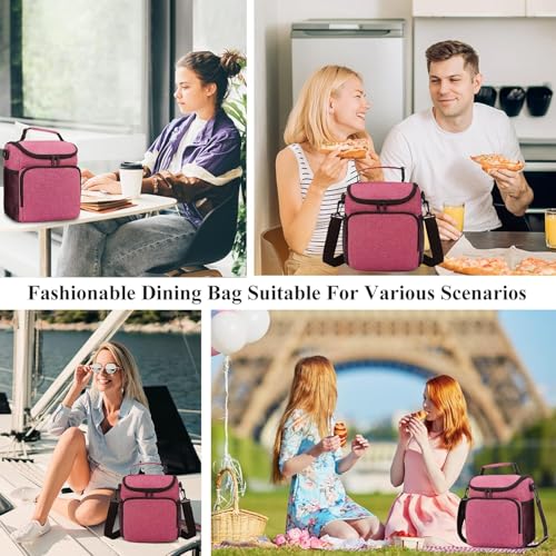 Image of Insulated Lunch Bag with Shoulder Strap, Large Cooler Tote Bag, Black, for Work and Travel (Pink)