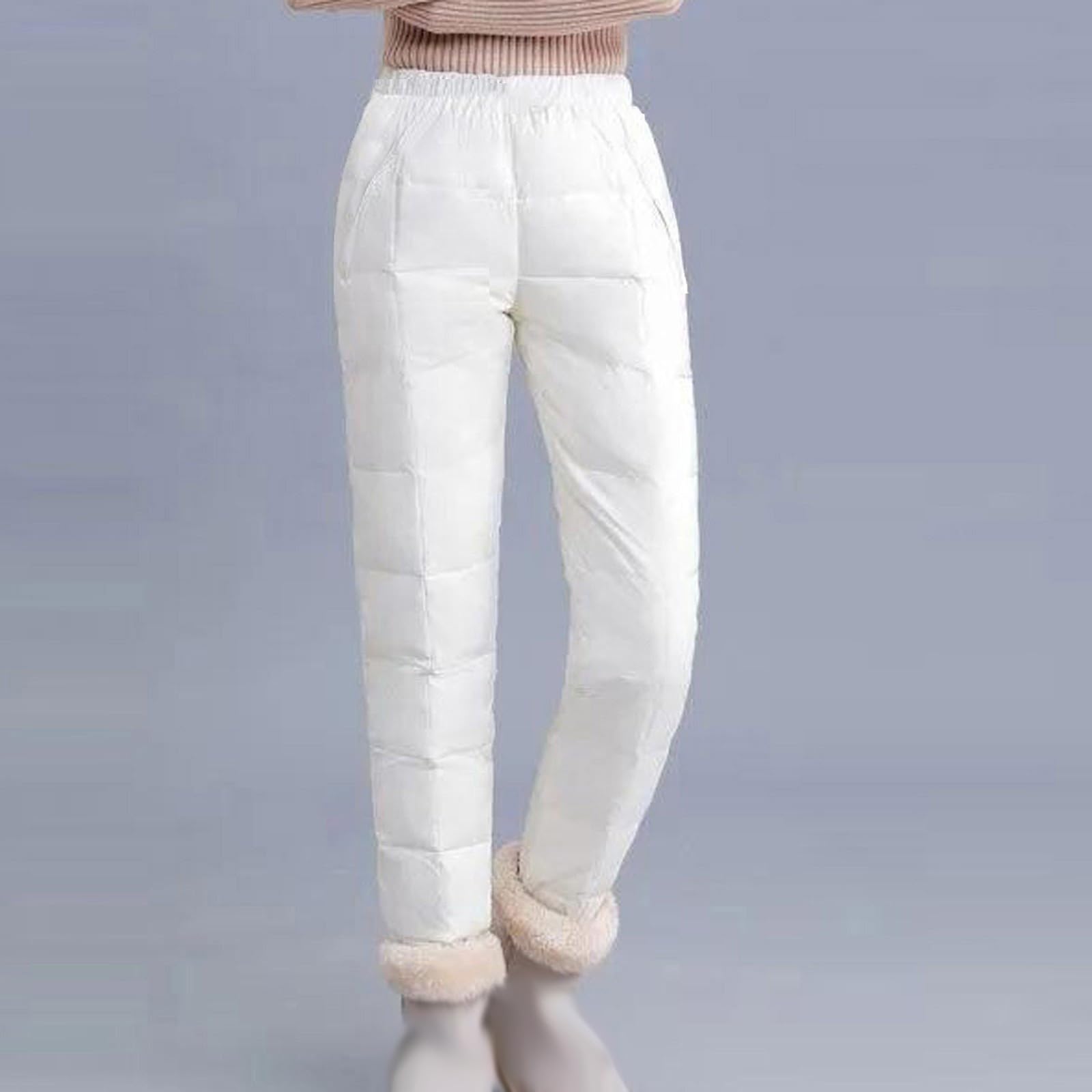 Pantalones Mujer Invierno Termico Rectos Pantalon de Algodón Espesado y Caliente Pantalon Mujer Largo de Cintura Media Color Sólido Pantalones Casuales con Bolsillos Caliente y Cómodo Pantalón Mujer