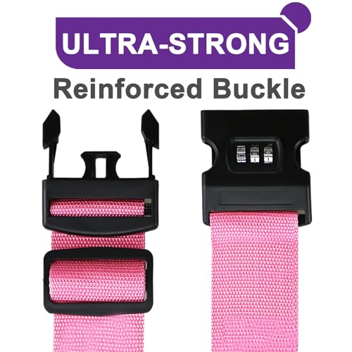 Image of Ferris Luggage Strap for Suitcase TSA Approved with Luggage Tag Suitcase Strap Luggage Straps Luggage Identifiers Luggage Belt Strap Luggage Connector Straps Luggage Accessories (Pink)