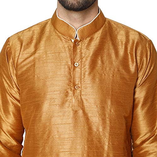 Image of Men's Art Silk Woven Design Long Kurta Mandarin Collar Straight Shirt