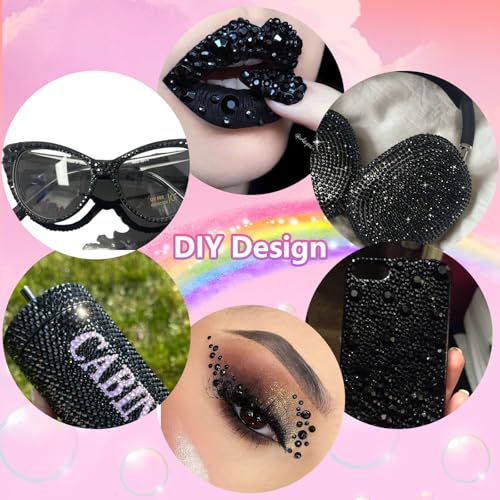 Image of 16000 Pcs Black Resin Rhinestones for Crafting, Flatback Black Gems Jelly Rhinestones, Mixed Sizes Bedazzling Crystal with Pickup Tool for DIY Crafts Clothing Tumblers Mugs Shoes Fabric Nail Art