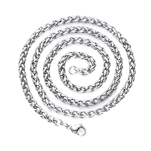 Chaine Collier Femme, Chaine Cubaine Argent Acier Inoxydable Pince de Homard Type de Chaîne du Blé Collier Chaîne Simple 50cmx4mm