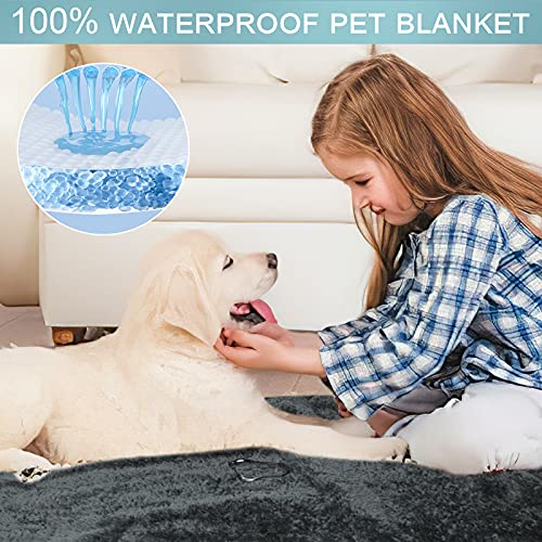 Dog Blankets For Large Dogs, Waterproof Fluffy Plush Pet Dog Warm Blanket For Couch Sofa Bed Furniture Reversible & Breathable Soft Cat And Dog Blanket 52” X 60”- Grey #TOP3