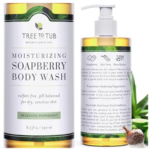 Clarifying Peppermint Body Wash by Tree to Tub – pH 5.5 Balanced Body Wash with Soapberries – For Oily, Sensitive Skin – Vegan & Cruelty Free 8.5 oz