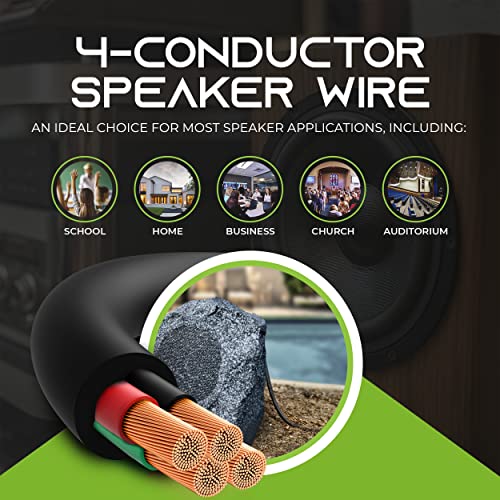 Gearit 12/4 Speaker Wire (100 Feet) 12Awg Gauge, Black 4-Conductors/Outdoor Direct Burial In Ground/In Wall / Cl3 Cl2 Rated - Ofc Oxygen-Free Copper, Black 100Ft #TOP3