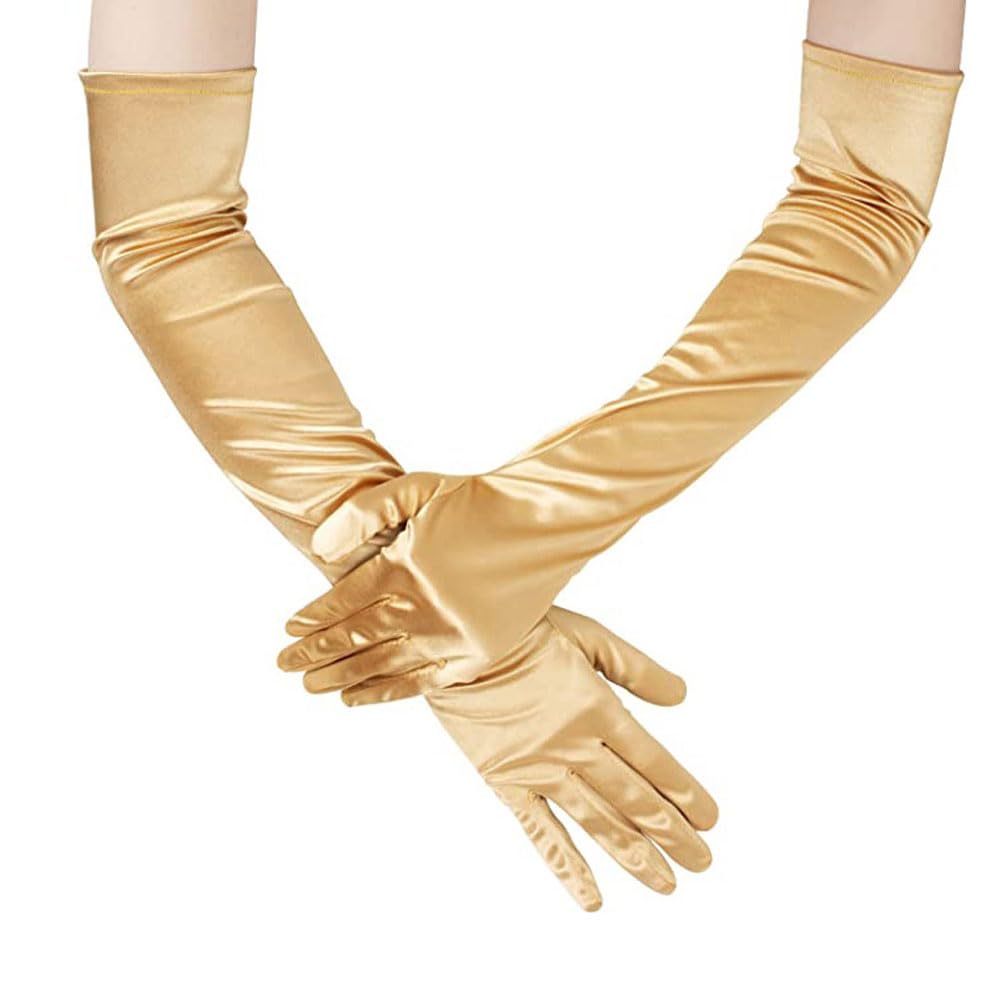 Deceny CB Long Satin Gloves for Women, Formal, Bridal, Evening Party, Opera, White, Black, Silver, Ivory, Size M, L