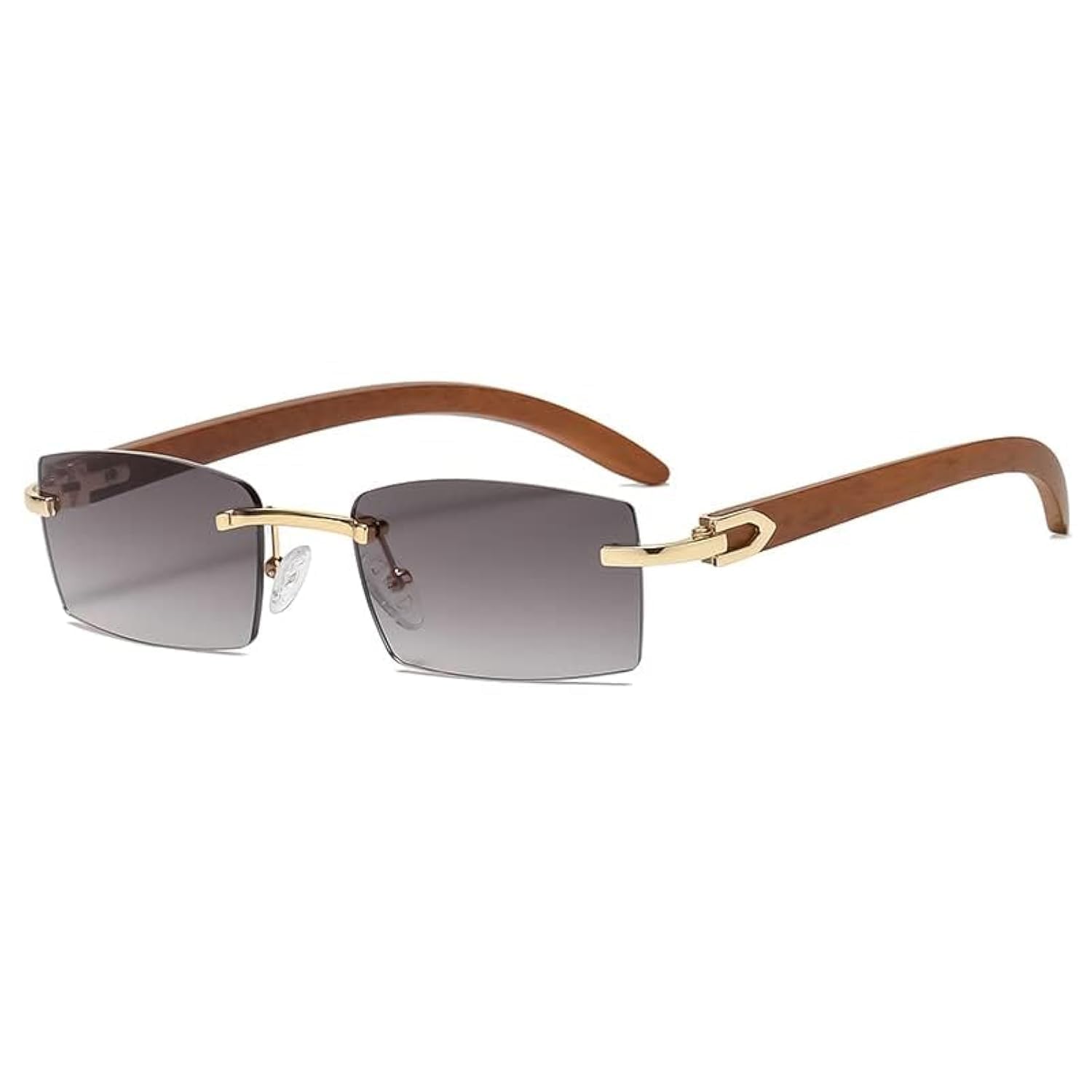 Frameless Sunglasses Rimless Women Fashion Sun Glasses with Imitation Wood Legs Blue Green Uv400 Lens Rectangle Sun Shades Men grey lens
