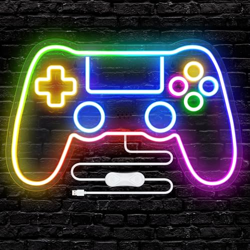 Neon LED Manette Forme Manette de Jeu, Enseigne Lumineuse RGB USB Alimentée, Décoration Murale Salle de Jeux Chambre Ado, Cadeau Original pour Joueur
