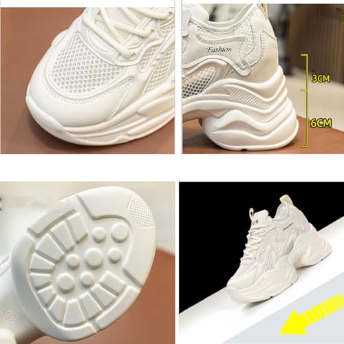 Women's Orthopedic Sneakers Comfortable Breathable Mesh Walking Shoes with Arch Support,Fashion Non-Slip Lace-Up Platform Chunky Height Increasing Dad Shoes4