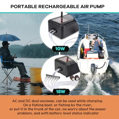 Image of hygger IPX6 Rechargeable Aquarium Pond Air Pump, Powerful Quiet Tank Air Pump with Hose Air Stone Check Valve Adjustable Flow Diverter Valve for Fishing Yacht /Power Outages /Hydroponic