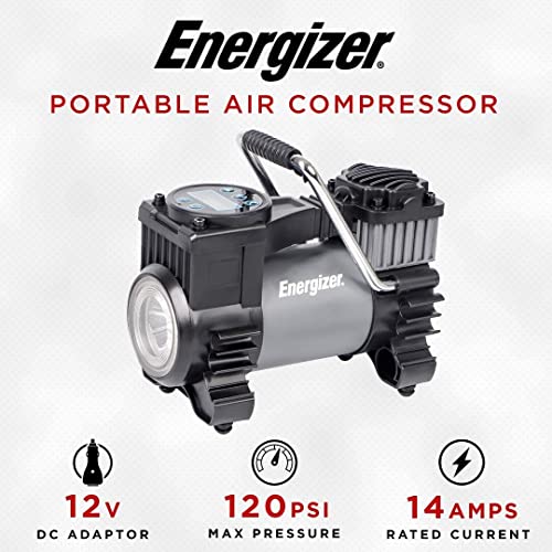 Energizer Air Compressor Portable Tire Inflator, 12V DC Air Pump for Car Tires with Digital Tire Pressure Gauge, 120 Max PSI, Preset Pressure Feature, LED, Digital Display - Includes Storage Bag by Energizer - Image 2