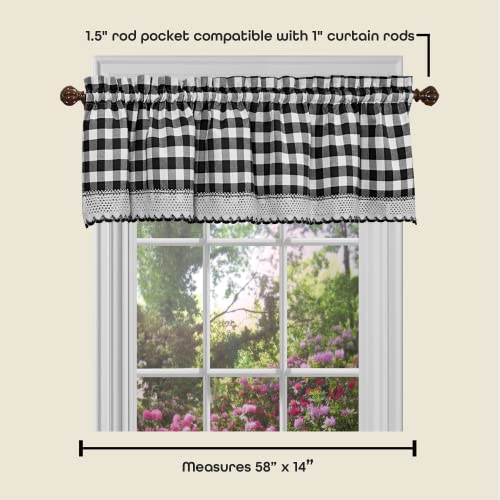 Buffalo Check Valance Window Curtains, 58 Inch Width, 14 Inch Length, Black & White Plaid - Image 3