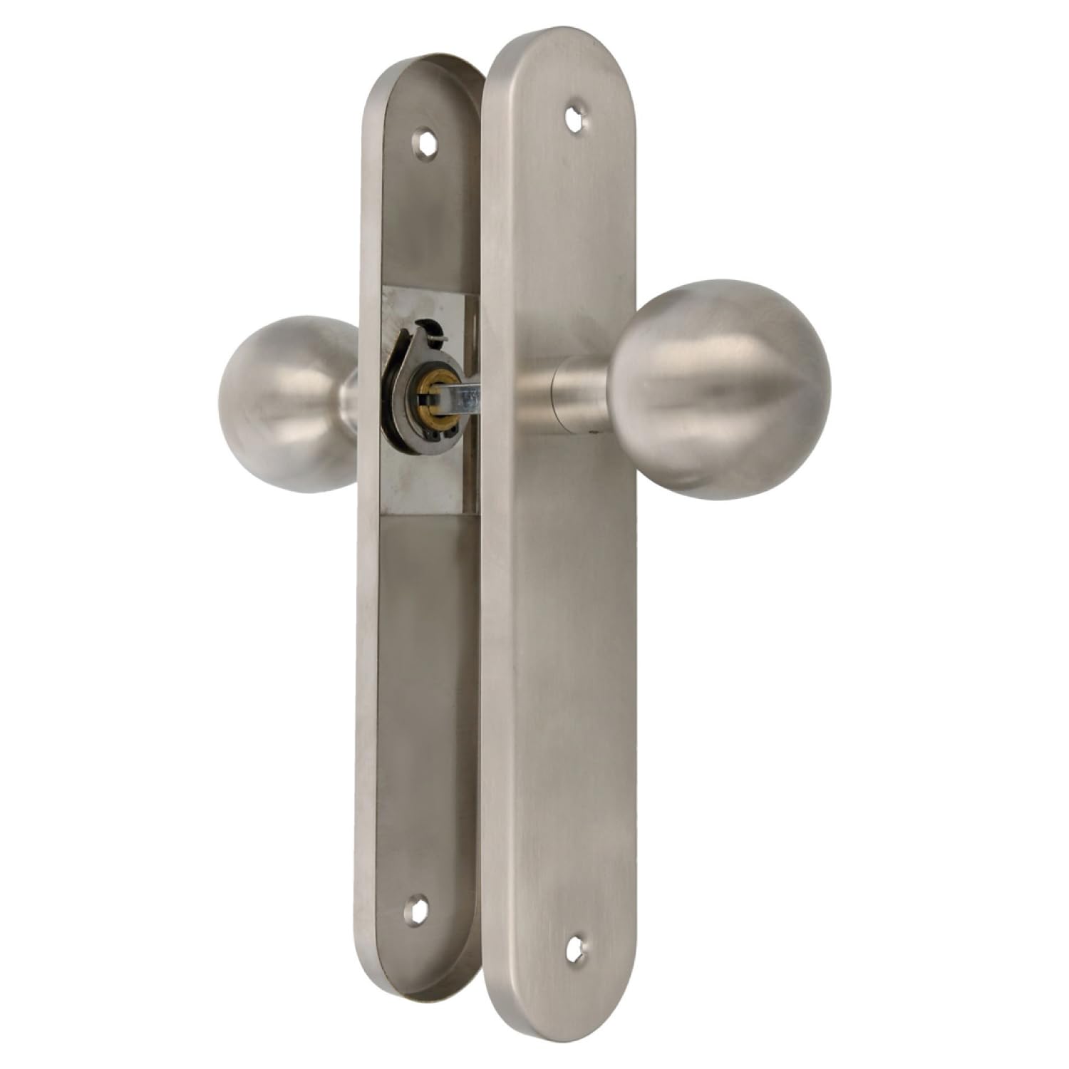Amig - Jeu de boutons pivotants ronds pour portes intérieures Mod. 11GP - ø62 x 77 mm - Garniture de plaque rectangulaire - Poignée ergonomique - Acier inoxydable 18/8 mat