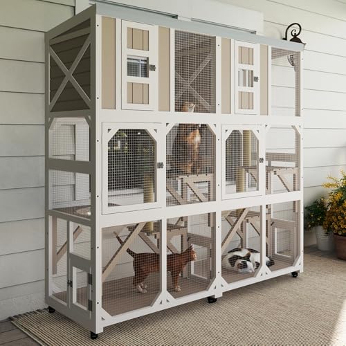 Image of Ketive 64 inch H Large Wooden Catio Outdoor Cat Enclosure with Wheels
