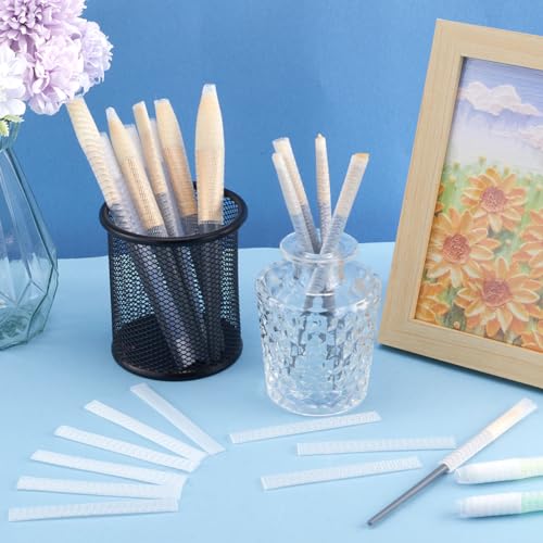 Image of GORGECRAFT 200Pcs Makeup Brush Pen Guard Protector Reusable Net Thread Spool Savers Expandable Mesh Cover Plastic Sewin Thread Netting Machine Embroidery Net for Sewing Eyeshadow Brush, White