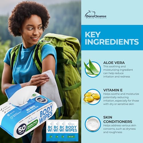 image for DuraCleanse Body Wipes for Adults Bathing No Rinse (2 Pack) 100 XL Sho