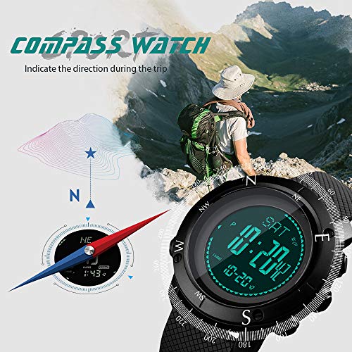 Skmei SKM-1427-BLACK-F Mens Compass Watch, Digital Sports Watch Pedometer Altimeter Barometer Temperature Military Waterproof Wristwatch thumb #3