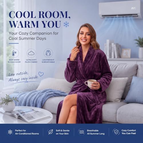 Image of RONGTAI Womens Bathrobe Ladies Fleece Plush Warm Long Robes Fleece Nightgown Sleepwear