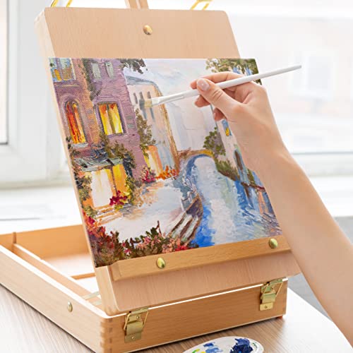 Coffret Peinture à l’Huile Artiste avec Boite Chevalet - 24 Tubes de Peinture à l’Huile,10 Pinceaux,1 Couteau pour Peinture,3 Toiles,Bloc de Peinture et 1 Palette-Cadeau - Image 6