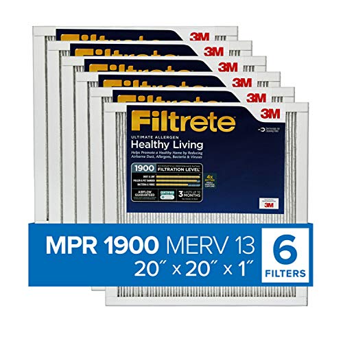 Product Deal Filtrete 20x20x1, AC Furnace Air Filter, MPR 1900, Healthy Living Ultimate Allergen, 6-Pack (exact dimensions 19.69 x 19.69 x 0.78)