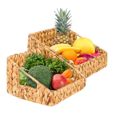 OEHID Small Wicker Baskets,Wicker Baskets for Storage, Water Hyacinth Storage Baskets, Pantry Baskets Woven Baskets for Shelves, Rattan Basket Wicker Storage Basket for Organizing with Handles, 2 Pack Cover