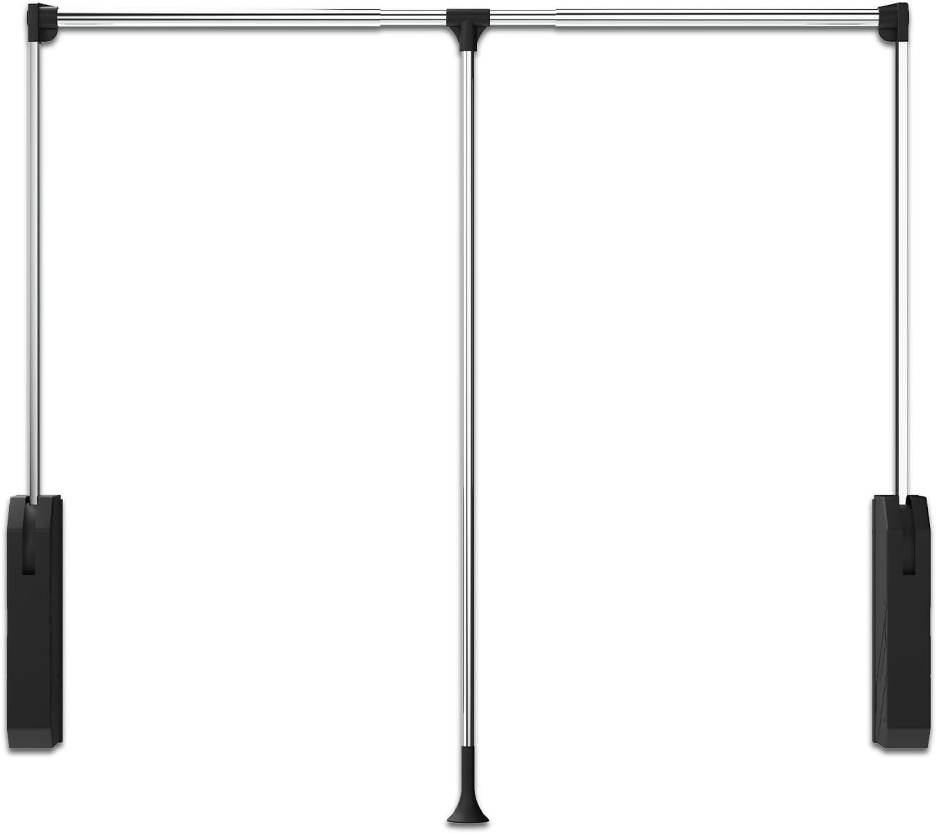 tonchean Pull Down Closet Rod - Heavy Duty 60 Lbs Capacity, Adjustable 35-48 Inch, Retractable Carbon Steel Closet Rod for Wardrobe & Hanging Clothes, Side & Back Mounted