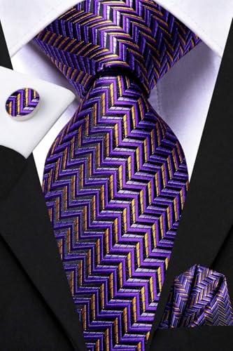 Image of Dubulle Mens Paisley Floral Silk Tie for Men Striped Necktie and Pocket Square Cufflinks Set Wedding Business