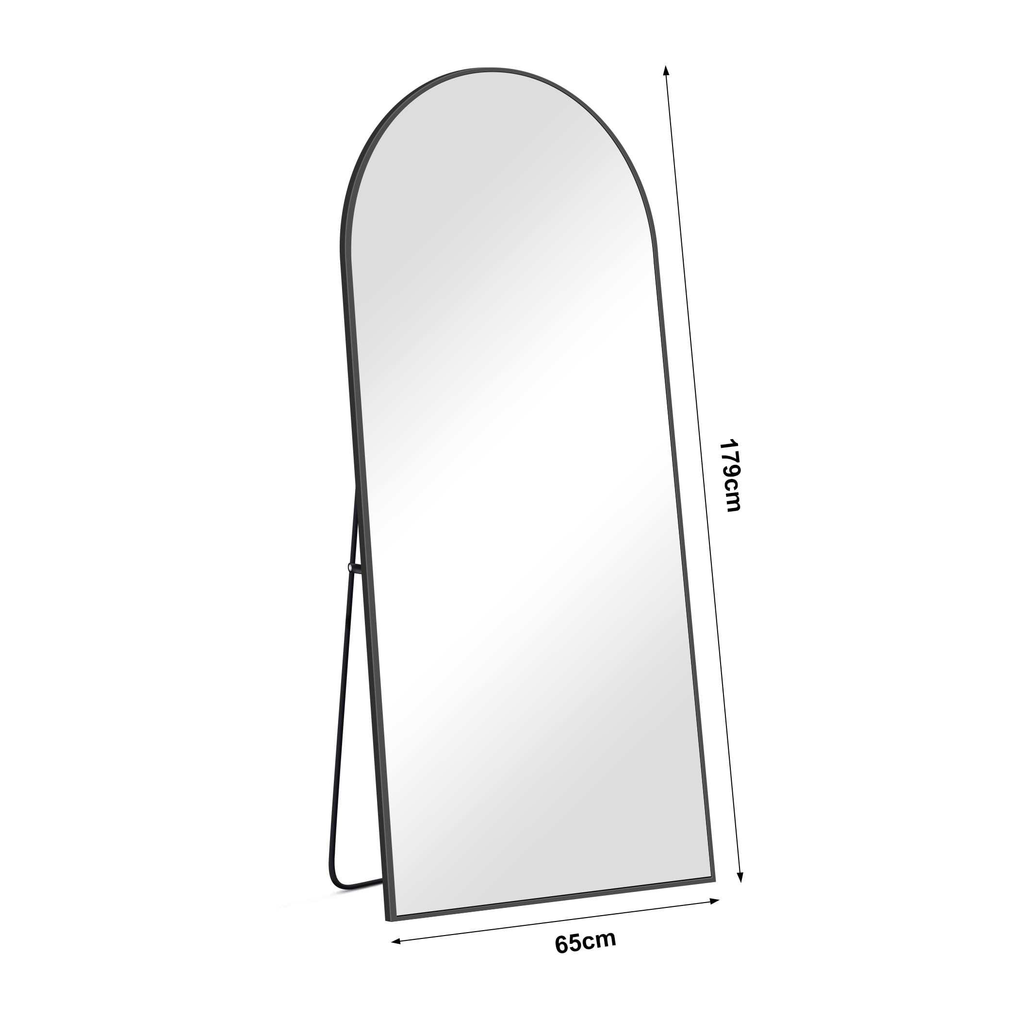 Specchio da Terra, 179 x 65 cm Specchio ad Arco con Cornice in Alluminio Nero per Bagno, Camera da Letto, Ingresso e Corridoio