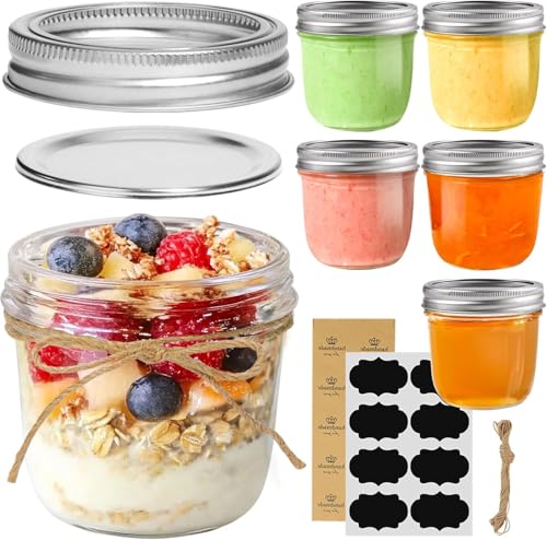 ComSaf Wide Mouth Mason Jars with Lids 8 oz 6Pcs, Half Pint Small Mason Containers, Canning Jars for Jam, Jelly, Meal Prep, Overnight Oats, Yogurt Parfait, Shower Wedding Favors, DIY Candles Decor