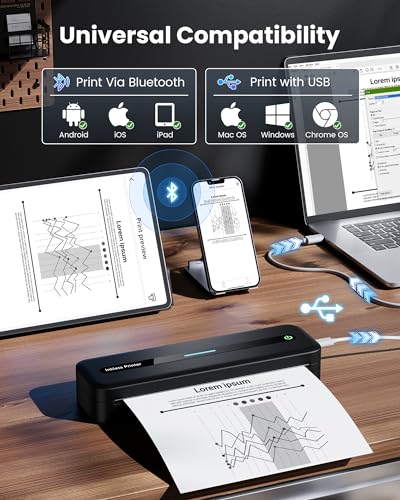 Image of Itari Portable Printer - Portable Printer Wireless for Travel, Bluetooth Printer for Android and iOS Phone, Tablet, Inkless Thermal Compact Printer for Home, School, Office, Support A4 & US Letter