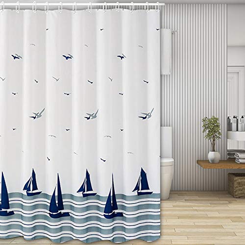 Cortinas de Ducha,Cortina de Baño 180 x 200cm Anti Moho y Impermeables Antibacteriano con diseño de 12 Anillos de Cortinas de Bañera Originales y Cortinas de la Ducha Lavables(Océan)