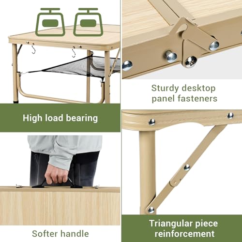image for WHOMASS 3 FT Folding Camping Table 2 Adjustable Heights Lightweight Al