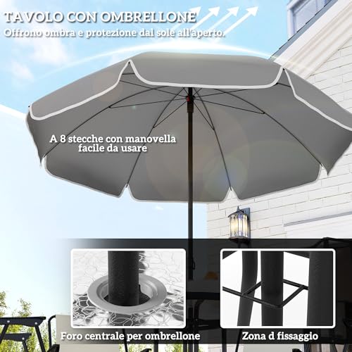 Outsunny 6 Piece Steel Garden Table and Chairs Set with Parasol, Furniture Set with 4 Folding Textilene Chairs and Round Glass Table, Outdoor Set for Patio, Terrace, Cream – Image 4