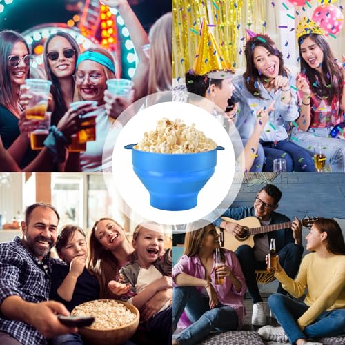 FORYNXHWIN Microwave Popcorn Maker - Collapsible Silicone Popcorn Popper Bowl with Lid & Handles, BPA-Free, Dishwasher Safe, Perfect for Family Movie Nights and Quick Snacks (Blue) - Image 4