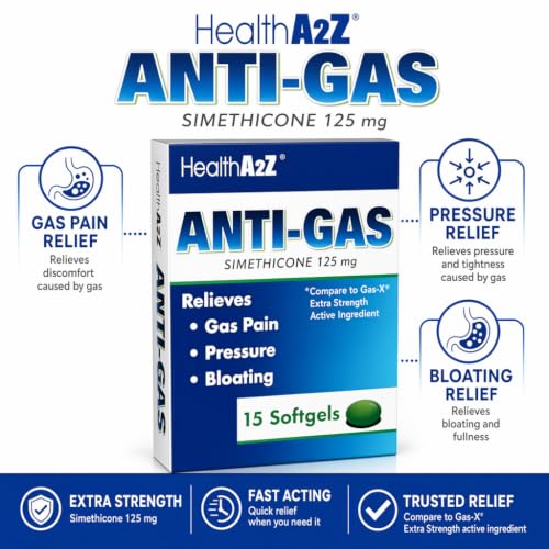 Image of HealthA2Z Gas Relief, Simethicone 125mg, Fast Acting Gas Relief, 45 Softgels, 3 Pack