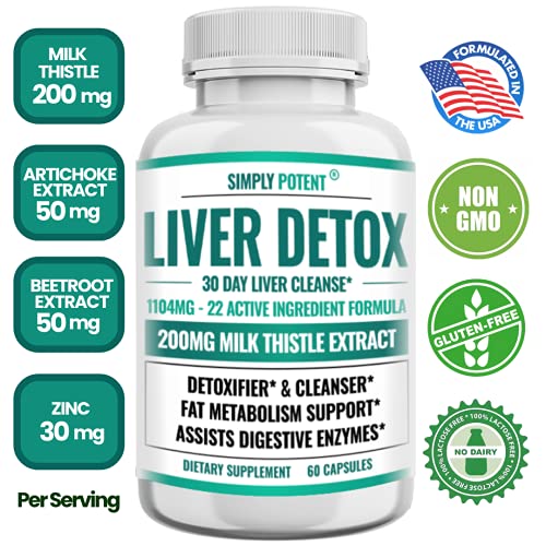 Liver Detox & Support Supplement, Liver Cleanse & Detox Pills, Liver Health Formula W 22 Herbs - Milk Thistle, Artichoke Extract, Dandelion, Turmeric, Ginger, Beet, Alfalfa & Zinc, 60 Capsules #TOP1