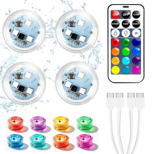 Aluckyying Mini Submersible LED Lights Rechargeable Small Waterproof LED Tea Lights Candle withRemote RGB ColorChanging for Vase Home Party WeddingTable Centerpieces Fountain HalloweenLantern
