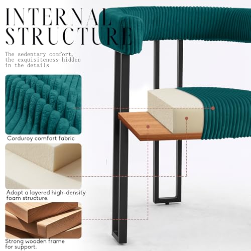 Image of Modern Corduroy Dining Chairs Set of 4 with Metal Legs,Comfy Accent Dining Room Chairs Upholstered Kitchen Side Chairs with Curved Backrest for Dining Room Kitchen Living Room (Teal,4)