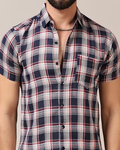 Image of TOPLOT Men's Regular Fit Casual Shirt Checks Design with Spread Collar & Half Sleeves