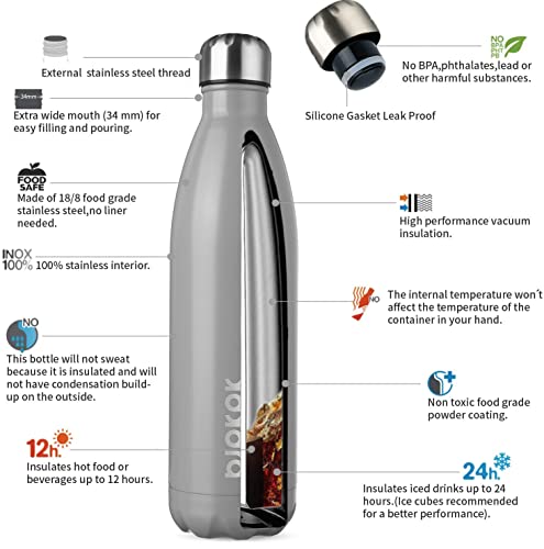 Image of BJPKPK 25 oz Insulated Water Bottle, Stainless Steel Flask, Leak Proof